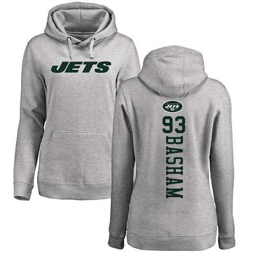 New York Jets Ash Women Tarell Basham Backer NFL Football #93 Pullover Hoodie Sweatshirts->women nfl jersey->Women Jersey